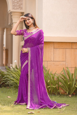 Disha Fashion Embroidered Banarasi Georgette Saree(Purple)