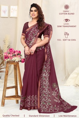 MIRCHI FASHION Printed, Floral Print Kota Doria Polyester Saree(Maroon, Cream)