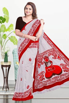 GANESH PLASTIC Woven, Polka Print Handloom Cotton Silk, Pure Cotton Saree(White)