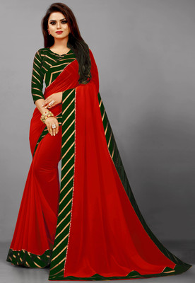 Georgette Saree Striped Bollywood Georgette, Chiffon Saree(Red)