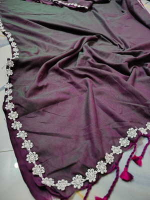 OSARIO Solid/Plain Handloom Cotton Blend Saree(Purple)