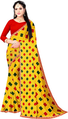 HouseOfCommon Printed Bollywood Georgette Saree(Yellow)