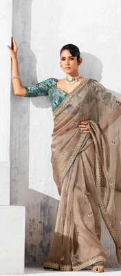 Shree nath Sadi Centre Embroidered, Solid/Plain Bollywood Pure Silk Saree(Brown)