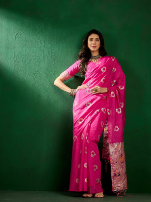 Sangria Woven Banarasi Silk Blend Saree(Pink)