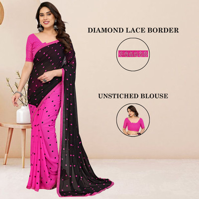 Anand Sarees Embellished, Polka Print Bollywood Georgette Saree(Pink, Black)