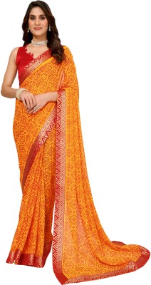 Priyashi Printed Bollywood Georgette, Lace Saree(Yellow)