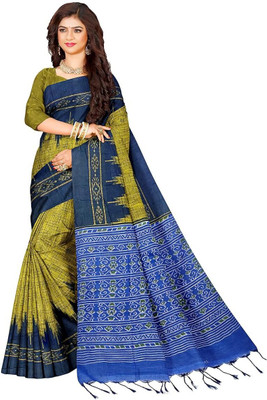 Joyguru Textile Printed Sambalpuri Cotton Blend Saree(Light Green)