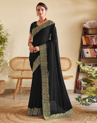 GOLDOLL FAB Embroidered Bollywood Georgette Saree(Black)