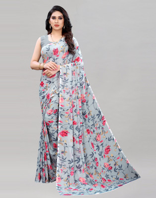Samah Printed Daily Wear Chiffon, Georgette Saree(Grey)