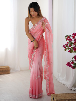 ANOUK Embellished Bollywood Chiffon Saree(Pink)