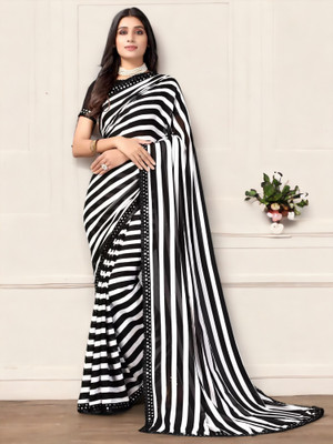 Moda Rapido Striped Bollywood Georgette Saree(Black)