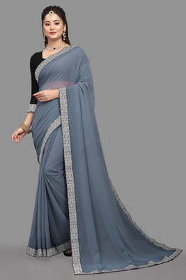 Om Sai Creation Solid/Plain Daily Wear Georgette Saree(Grey)