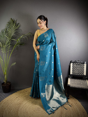 Elora Printed Banarasi Silk Blend Saree(Blue)