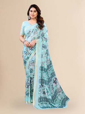 Moda Rapido Printed Bollywood Georgette Saree(Light Green)