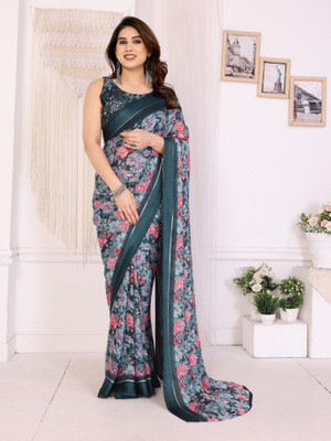 HouseOfCommon Digital Print, Floral Print Daily Wear Georgette, Satin Saree(Multicolor)