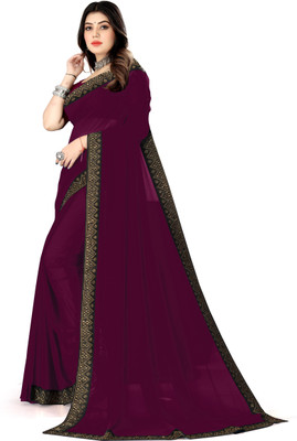 pari creation Solid/Plain, Self Design, Dyed, Embellished Bollywood Georgette Saree(Purple)