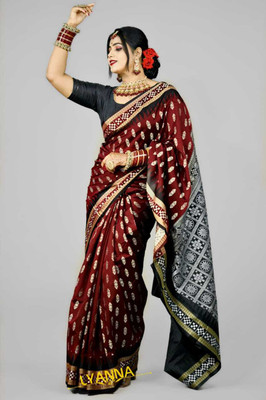 LYANNA Temple Border, Solid/Plain Sambalpuri Handloom Cotton Blend, Art Silk Saree(Maroon)