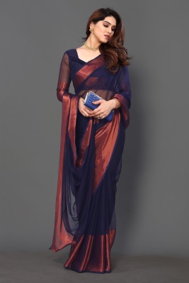 Verviza Striped Kanjivaram Chiffon Saree(Dark Blue)