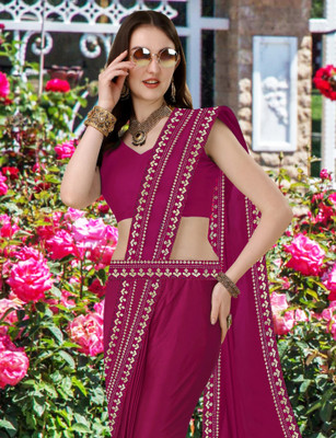 Anugrah Textile Solid/Plain Banarasi Lycra Blend, Chiffon Saree(Pink)