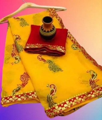 harshit designer Printed Bandhani Georgette Saree(Yellow)