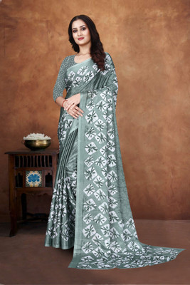 jihana fab Printed Bollywood Georgette, Silk Blend Saree(Green)