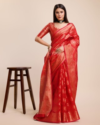 KCF Applique, Self Design Bollywood Organza Saree(Red)