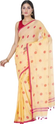 SAYAN CREATION Polka Print Handloom Pure Cotton Saree(Yellow)