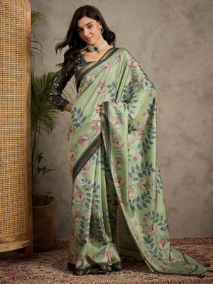 Tasrika Printed Daily Wear Silk Blend Saree(Light Green)