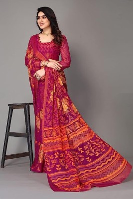 Sitanjali Paisley, Polka Print, Geometric Print, Woven Mysore Brasso, Chiffon Saree(Pink)