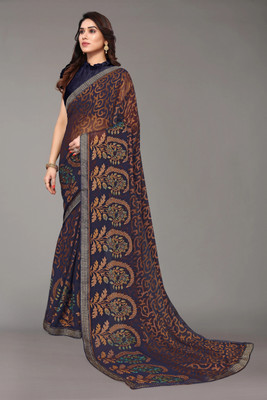 Madhur milan Printed Bollywood Brasso Saree(Blue)