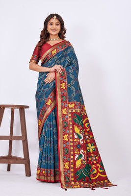 Heirlooms Woven, Floral Print, Self Design, Temple Border Paithani Pure Silk Saree(Purple)