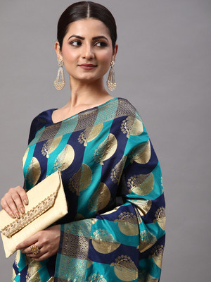 Divastri Woven Kanjivaram Silk Blend Saree(Dark Blue)