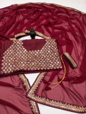 J P FASHION Embroidered Bollywood Dupion Silk Saree(Maroon)