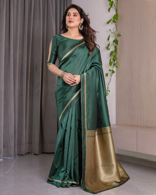 RUNAYA NX Solid/Plain Banarasi Art Silk Saree(Green)