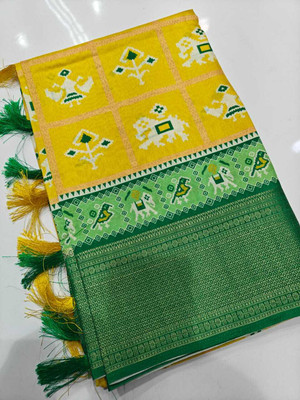 AA ONE ENTERPRISE Self Design Bollywood Dupion Silk Saree(Yellow, Green)