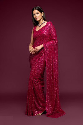 DIVINE INTERNATIONAL TRADING CO Embellished Bollywood Georgette Saree(Pink)