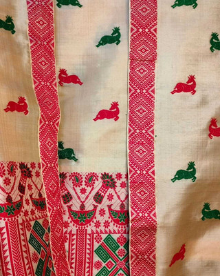 vraj enterprise Printed Mekhela Chador Pure Silk Saree(Multicolor)