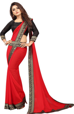 LIMTD Solid/Plain Bollywood Georgette Saree(Red)