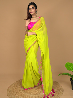 Hella Fashions Solid/Plain Bollywood Georgette Saree(Light Green)