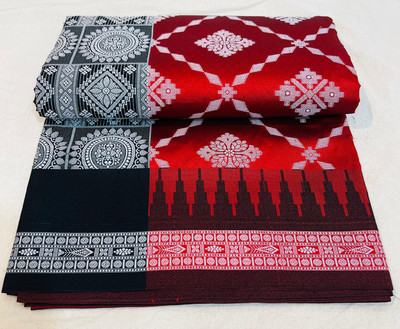 AYEZAL Temple Border, Striped Sambalpuri Art Silk Saree(Maroon)