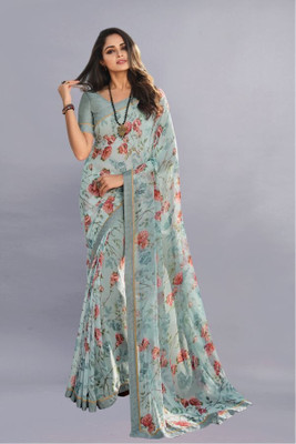 Divastri Printed Bollywood Georgette Saree(Light Blue, Multicolor)