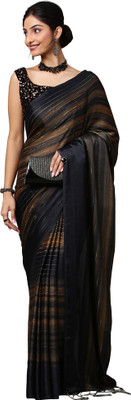 Akhilam Solid/Plain Bollywood Georgette Saree(Black)