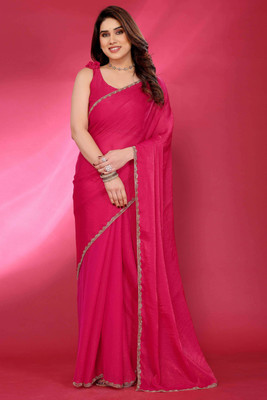 Peachmode Solid/Plain Bollywood Chiffon Saree(Pink)