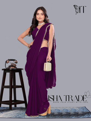 ISHA TRADE Solid/Plain Daily Wear Georgette Saree(Purple)