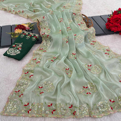 COSBILA FASHION Floral Print Bollywood Jimmy choo Saree(Multicolor)