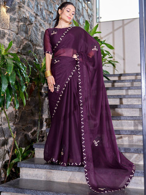 ANOUK Embellished Daily Wear Organza Saree(Maroon)