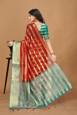 Aarunika BS Solid/Plain Bollywood Organza Saree(Red)