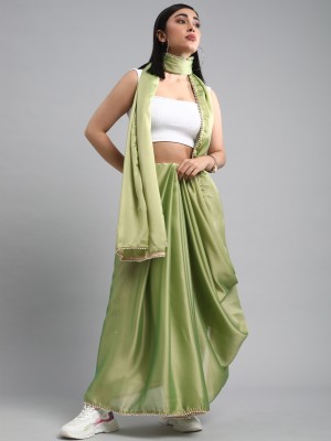 Divastri Solid/Plain Bollywood Georgette Saree(Light Green)