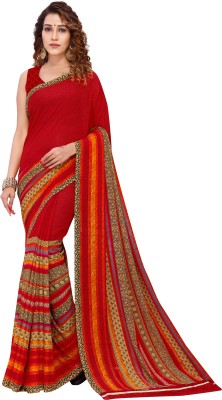 Anand Sarees Paisley, Striped, Floral Print Daily Wear Georgette Saree(Red)