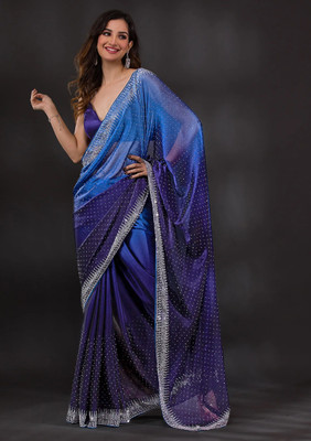 Trendmalls Self Design Bollywood Silk Blend Saree(Blue)